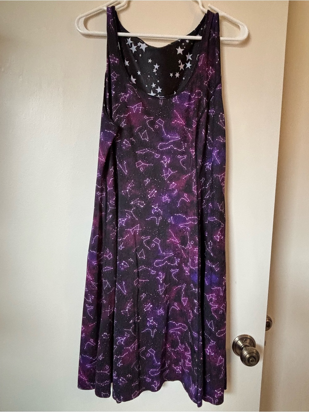 Sleeveless Constellation Midi Dress in Purple and Black, reversible. Size XL